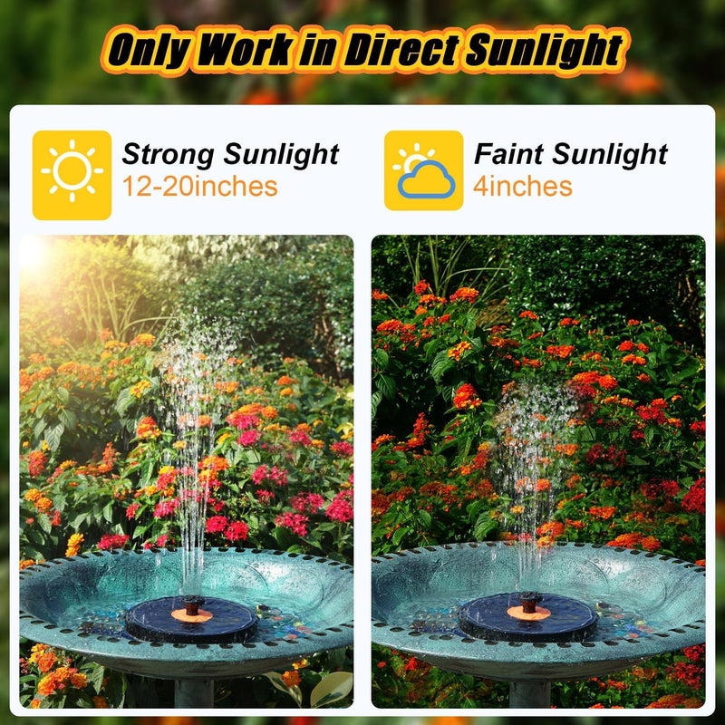 Yzert Solar Fountain Orange Flower Glass, 3.5W Bird Bath Pump With 4 Fixed Rods & 7 Nozzles for Garden, Outdoor, Pond - Black Panel - Image 3